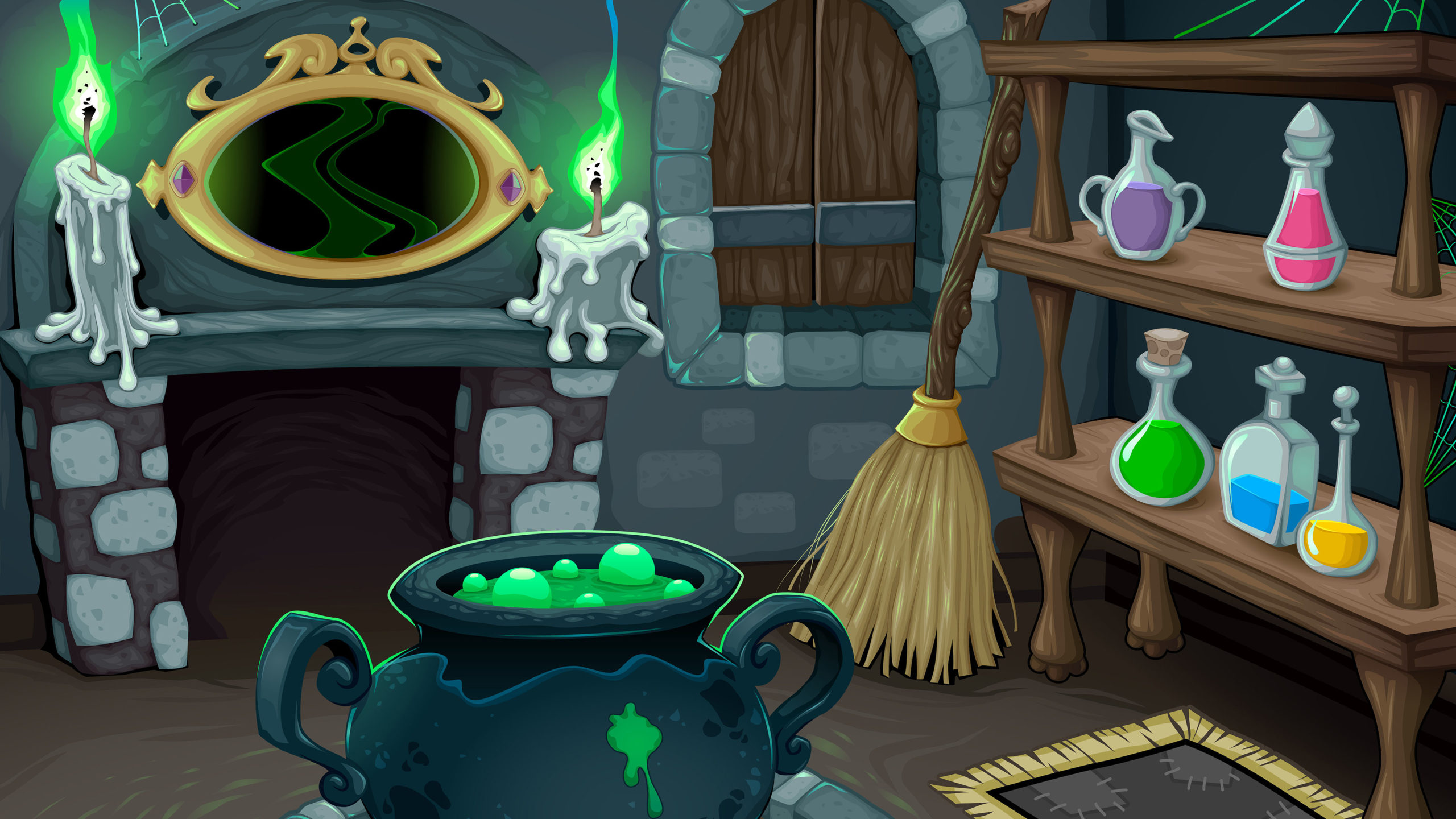 potion ingredients on a shelf waiting to be brewed into potions.